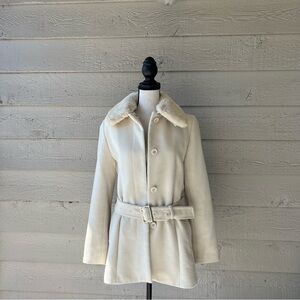 Like New Rare Japanese Fur Wool Cream Coat Angora Fur Ined